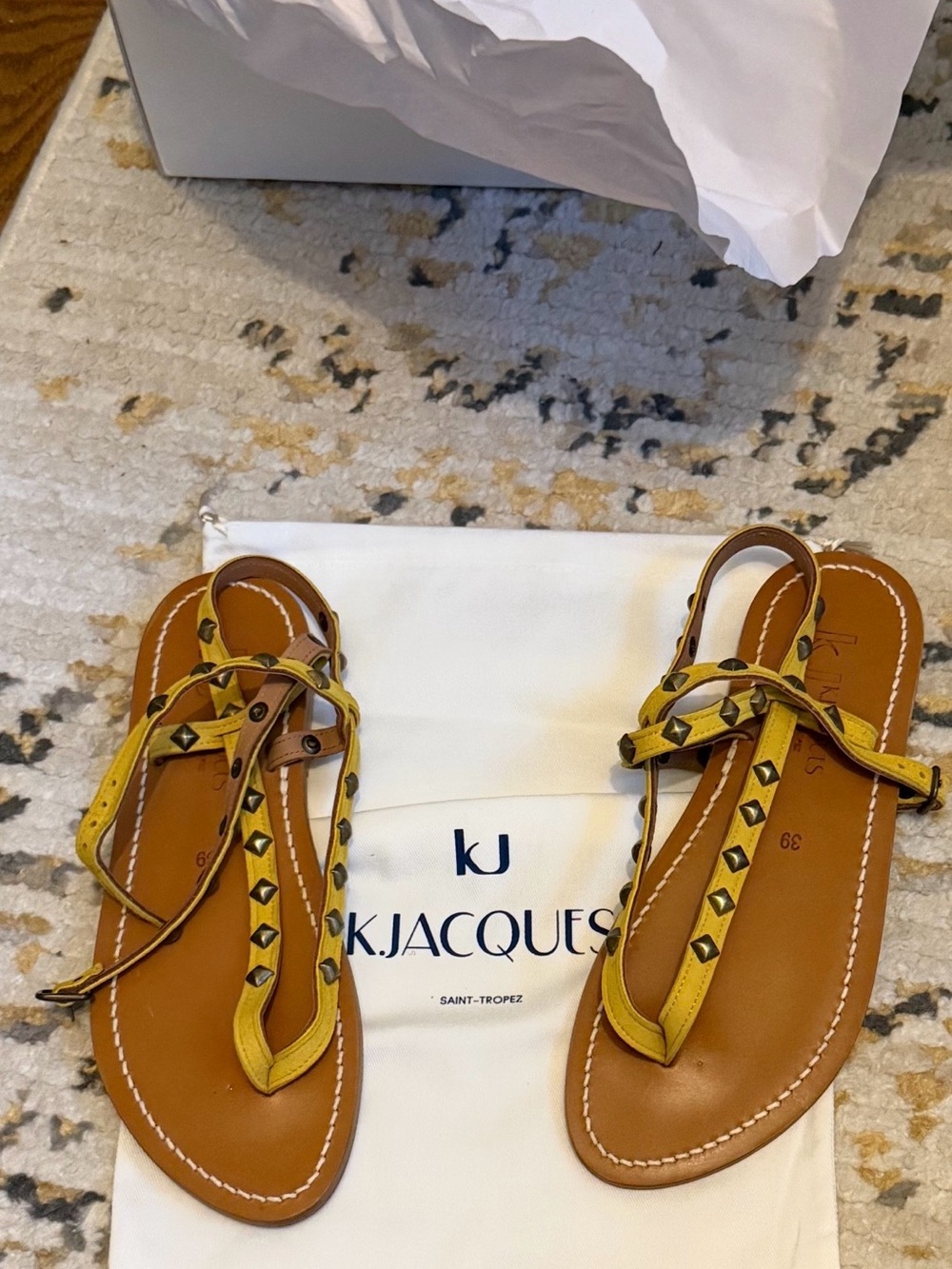 K.Jacques Deltapyr Yellow Leather Studded Sandals - 39